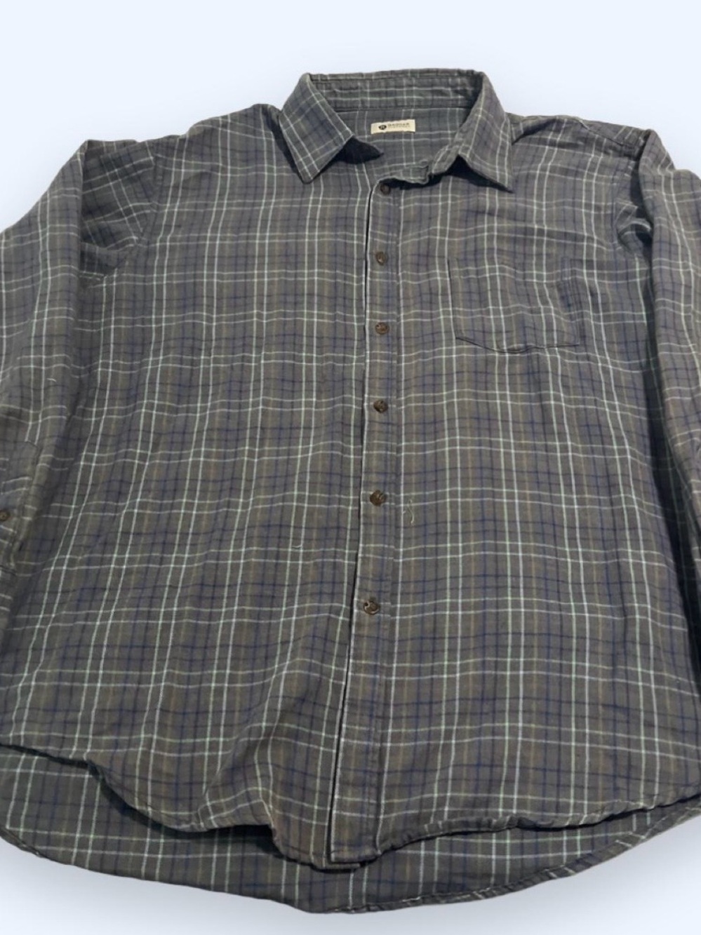 Haggar Men's Dark Gray and Blue Plaid Button-Down Shirt